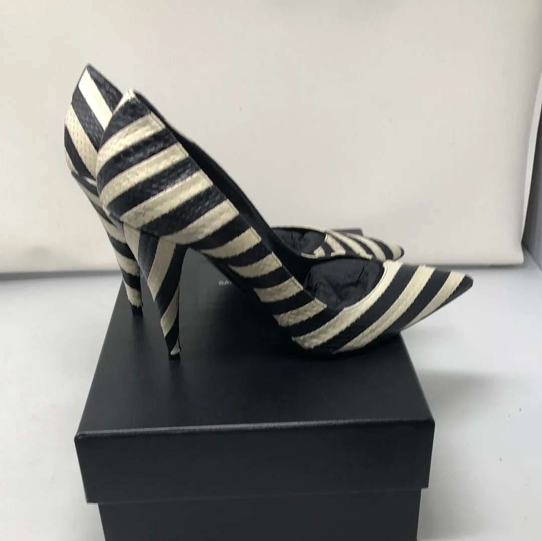 Saint Laurent black and white snakeskin zebra print pump