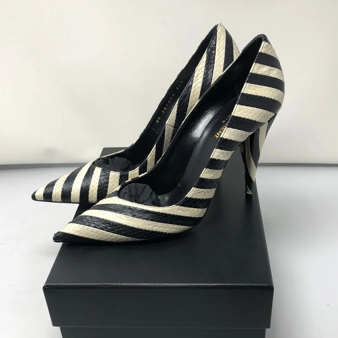 Saint Laurent black and white snakeskin zebra print pump