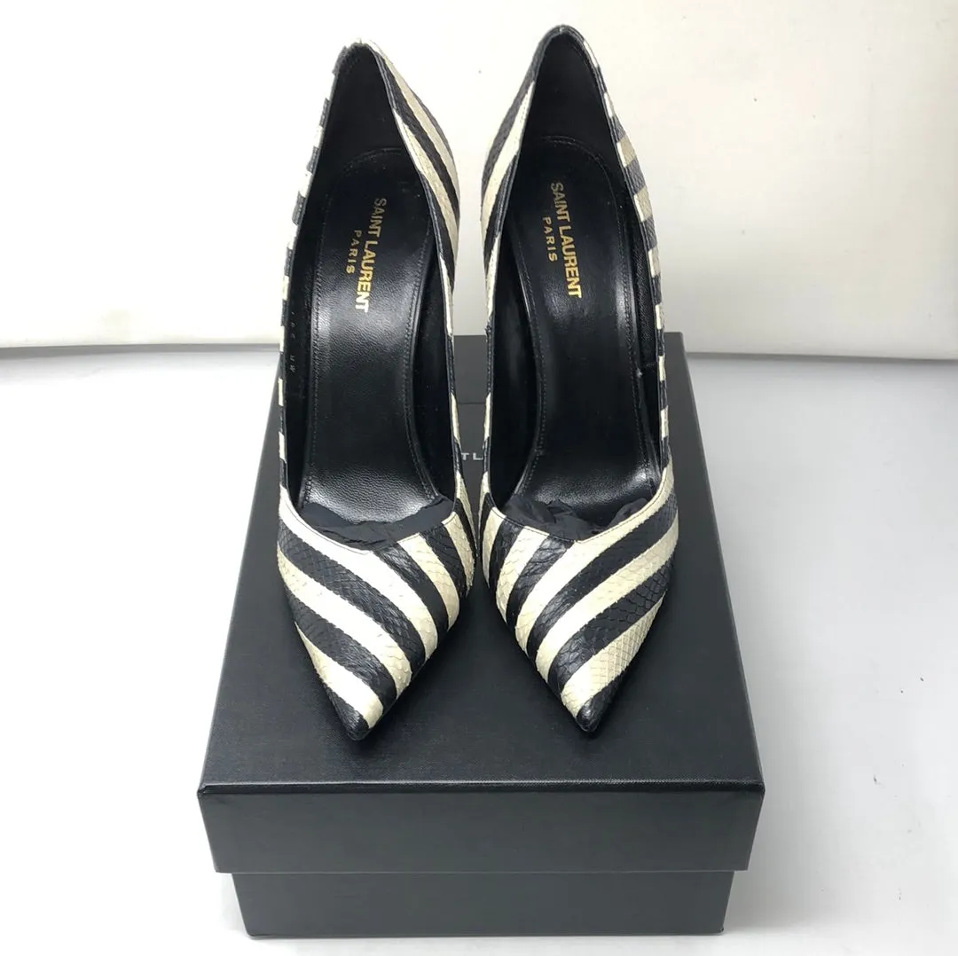 Saint Laurent black and white snakeskin zebra print pump