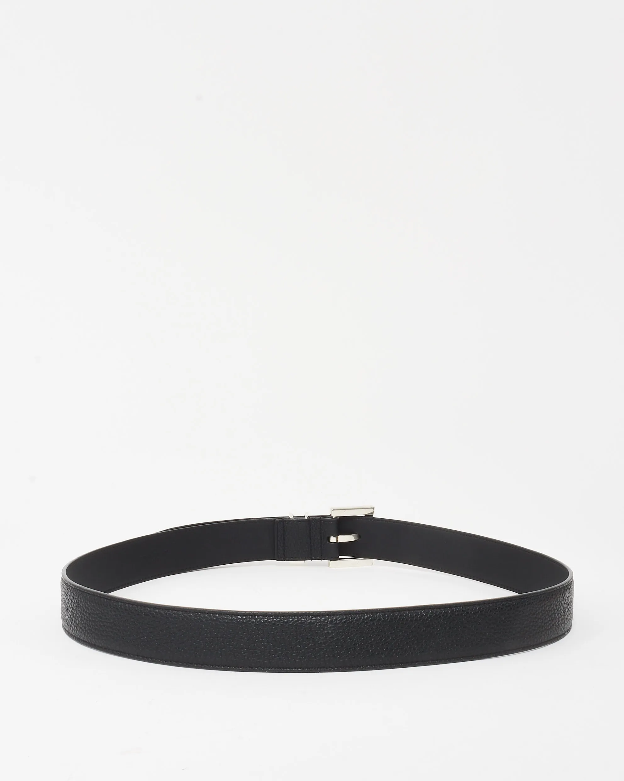 Saint Laurent Black Leather Cassandre YSL Logo Belt SHW - 90