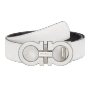 SALVATORE FERRAGAMO REVERSIBLE & ADJUSTABLE BELT WHITE/NERO