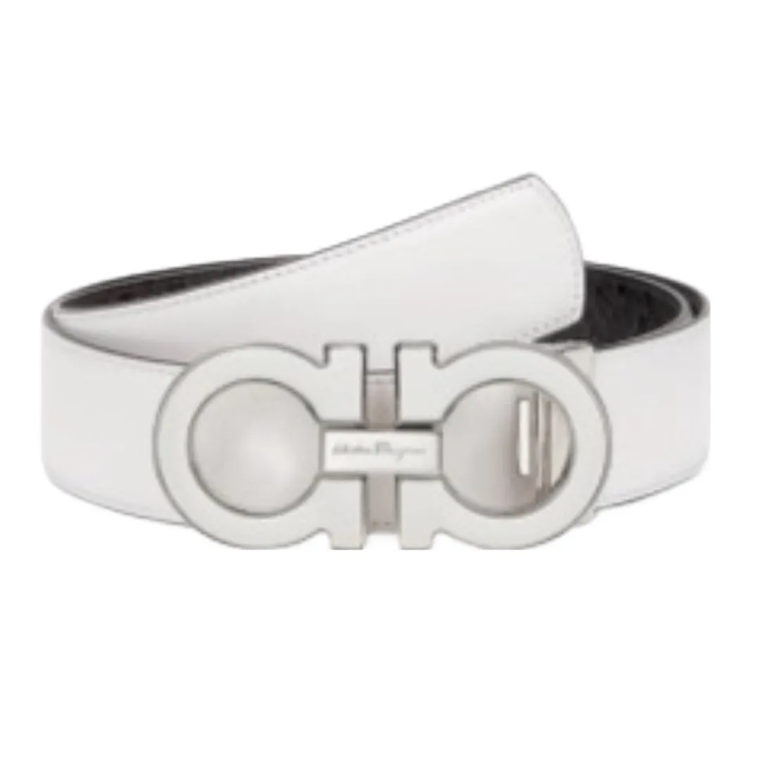 SALVATORE FERRAGAMO REVERSIBLE & ADJUSTABLE BELT WHITE/NERO
