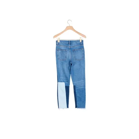 Sandro Paris Blue Denim Patchwork Yoke Detailing Jeans Women's Size EU 36 US 4-6
