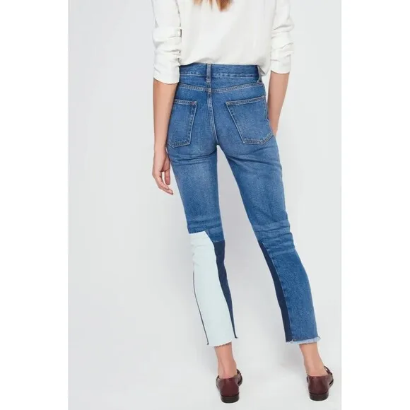 Sandro Paris Blue Denim Patchwork Yoke Detailing Jeans Women's Size EU 36 US 4-6