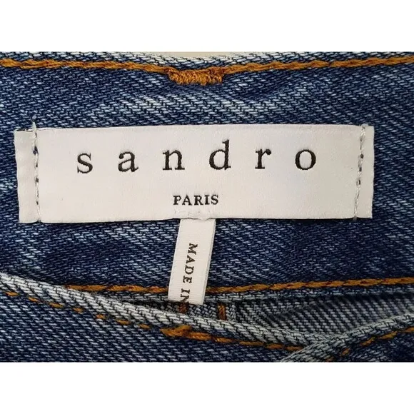 Sandro Paris Blue Denim Patchwork Yoke Detailing Jeans Women's Size EU 36 US 4-6