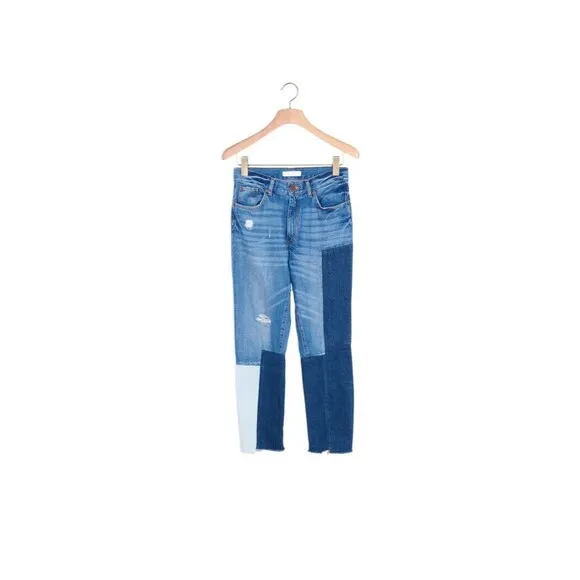 Sandro Paris Blue Denim Patchwork Yoke Detailing Jeans Women's Size EU 36 US 4-6