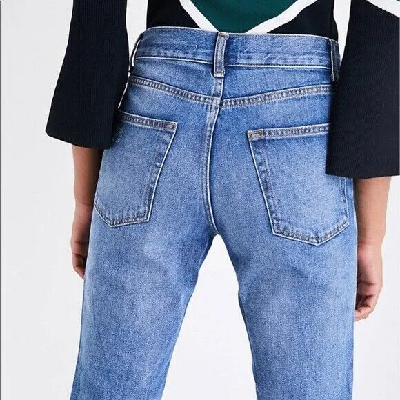 Sandro Paris Blue Denim Patchwork Yoke Detailing Jeans Women's Size EU 36 US 4-6