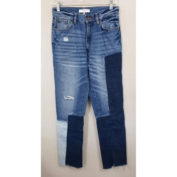 Sandro Paris Blue Denim Patchwork Yoke Detailing Jeans Women's Size EU 36 US 4-6