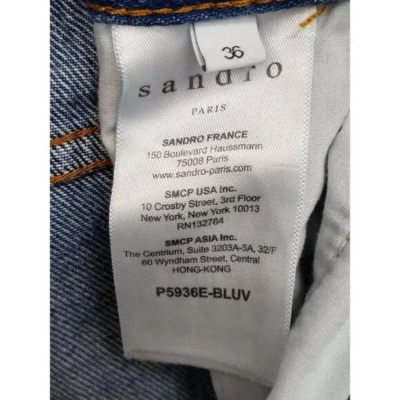 Sandro Paris Blue Denim Patchwork Yoke Detailing Jeans Women's Size EU 36 US 4-6