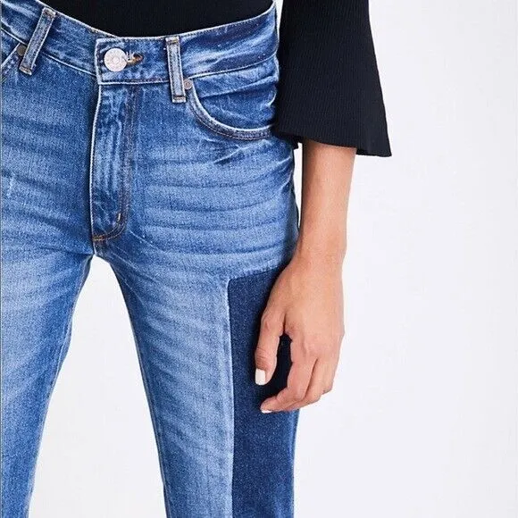 Sandro Paris Blue Denim Patchwork Yoke Detailing Jeans Women's Size EU 36 US 4-6