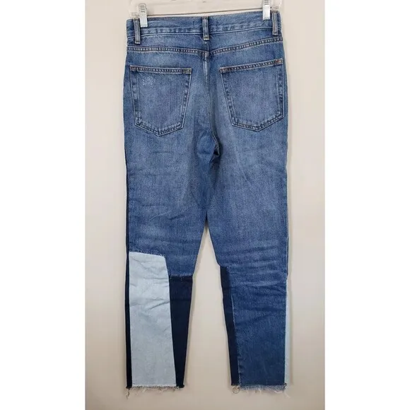 Sandro Paris Blue Denim Patchwork Yoke Detailing Jeans Women's Size EU 36 US 4-6