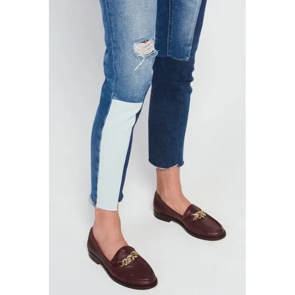 Sandro Paris Blue Denim Patchwork Yoke Detailing Jeans Women's Size EU 36 US 4-6