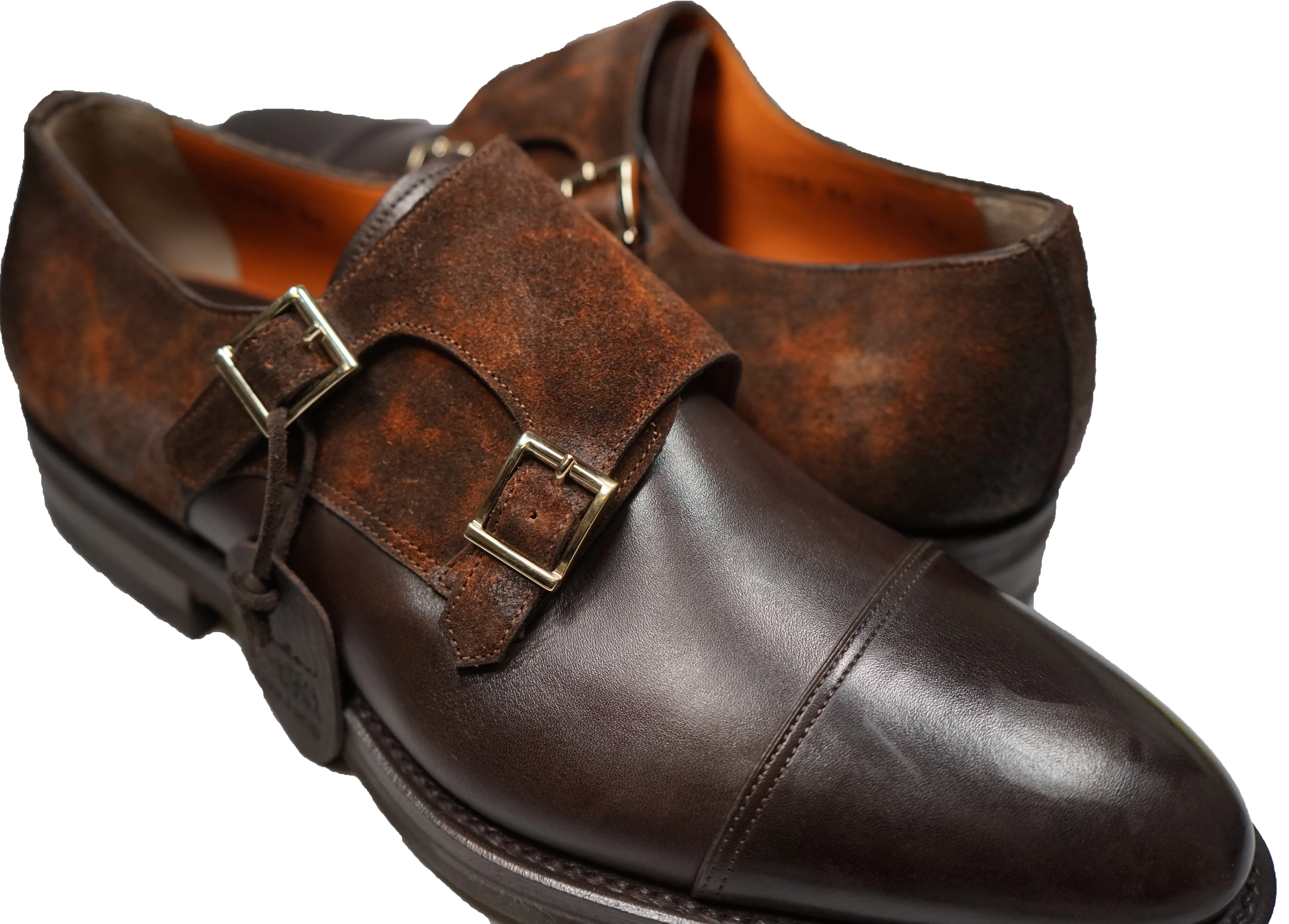 SANTONI - "GOODYEAR WELT” Museum Suede And Leather Monk Strap Loafers - 12