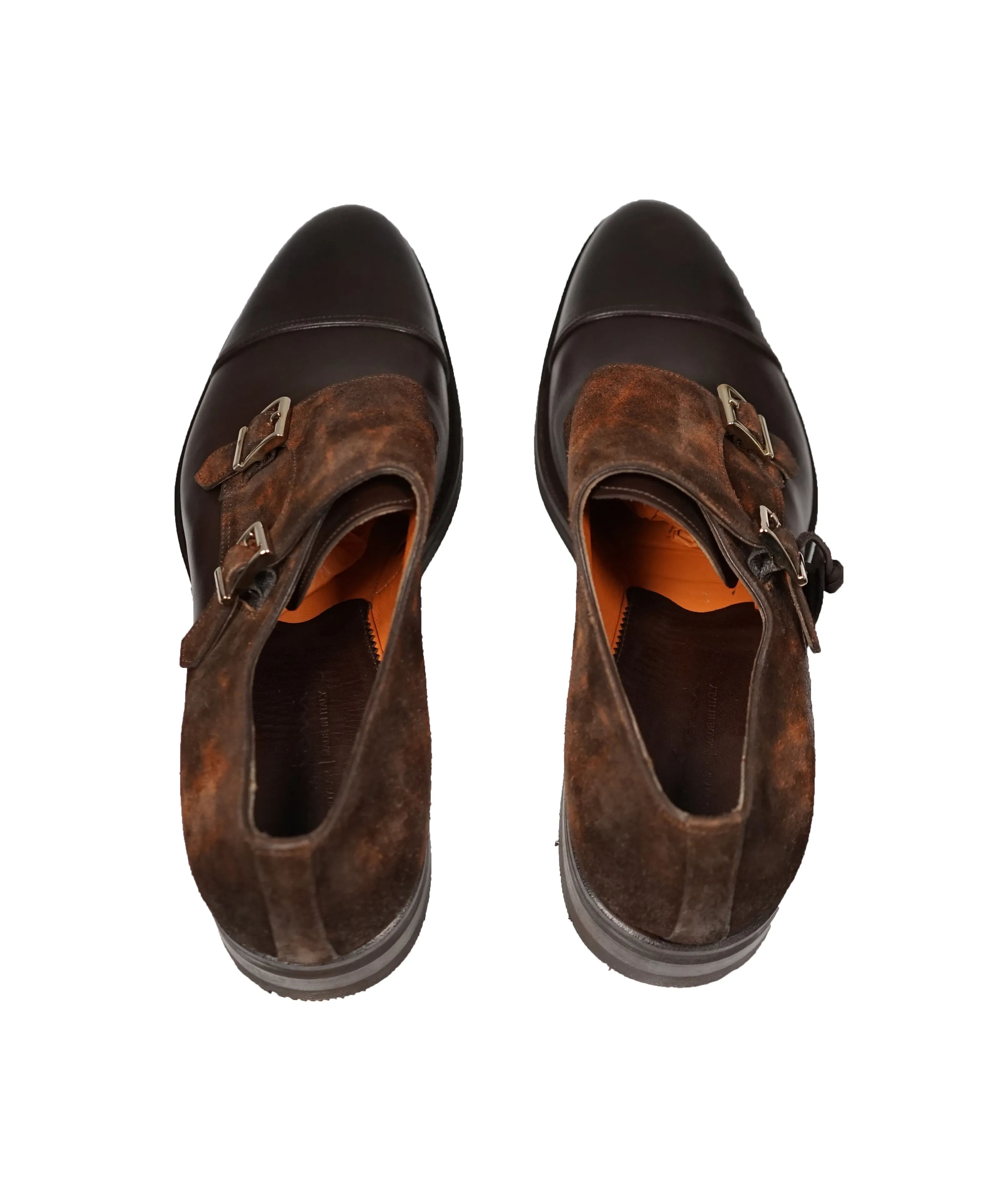 SANTONI - "GOODYEAR WELT” Museum Suede And Leather Monk Strap Loafers - 12