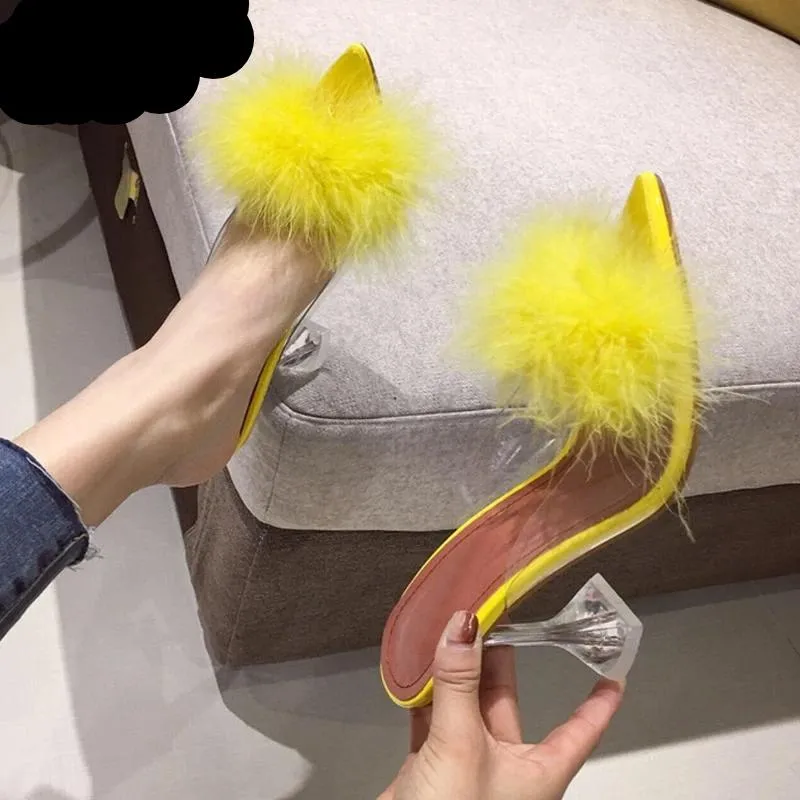 Sasha PVC Transparent Feather Crystal High Heels