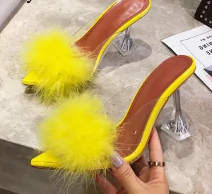 Sasha PVC Transparent Feather Crystal High Heels