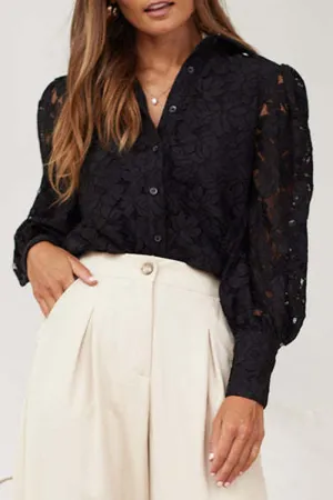 Sexy Lace Hollow Out Turndown Collar Blouses