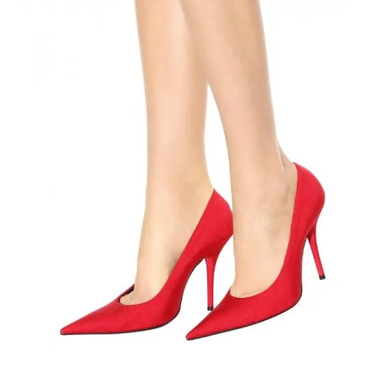 Sexy Red Satin Stiletto Heels Pumps Pointy Toe High Heel Pump