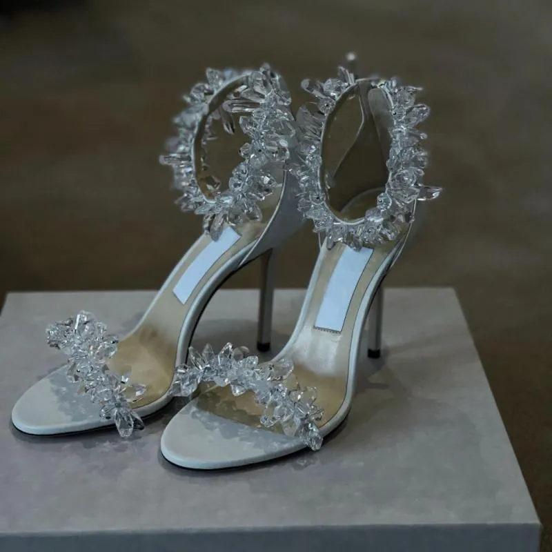 Sexy Summer Stiletto Heel Sandals Transptent Crystal Wedding Shoes