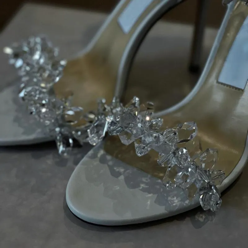 Sexy Summer Stiletto Heel Sandals Transptent Crystal Wedding Shoes