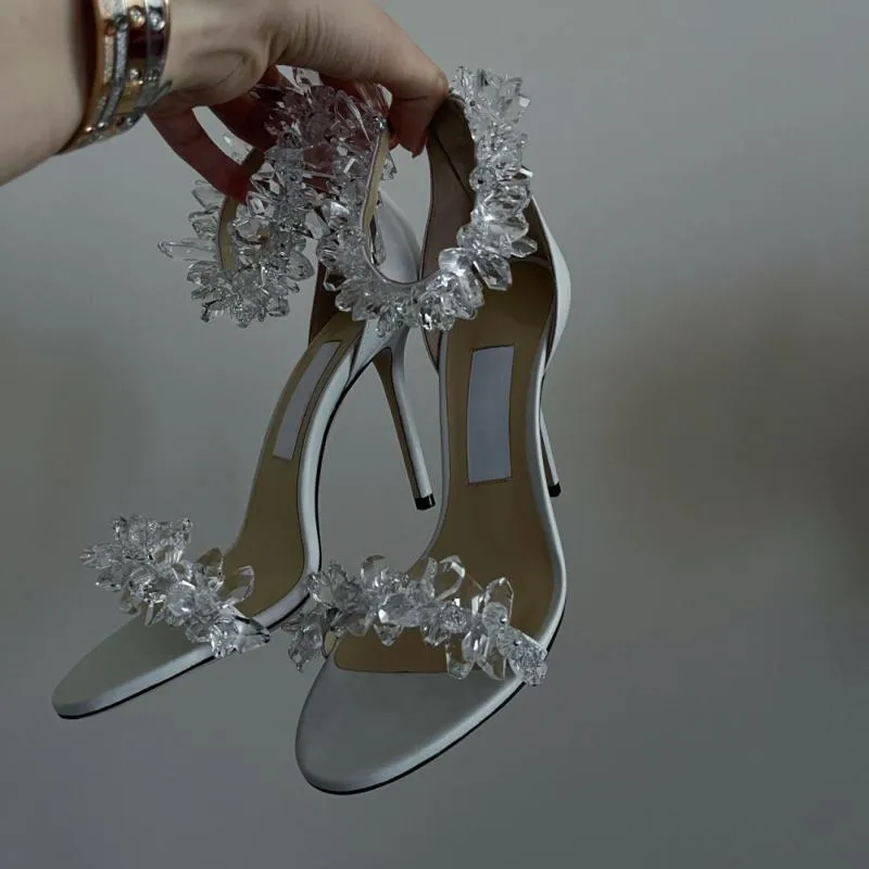 Sexy Summer Stiletto Heel Sandals Transptent Crystal Wedding Shoes