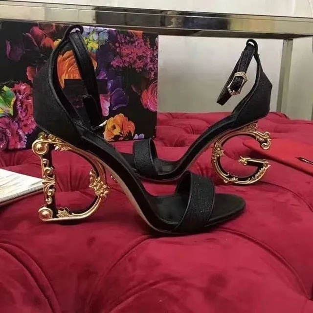 Sexy Womens Clubwear Open Real Leather High Irregular Strange Gold Heels Letter Sandals Shoes Pumps Sequins Bling 7Colors Luxury