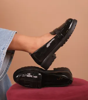 Shiny Fringe Chunkies Black Patent