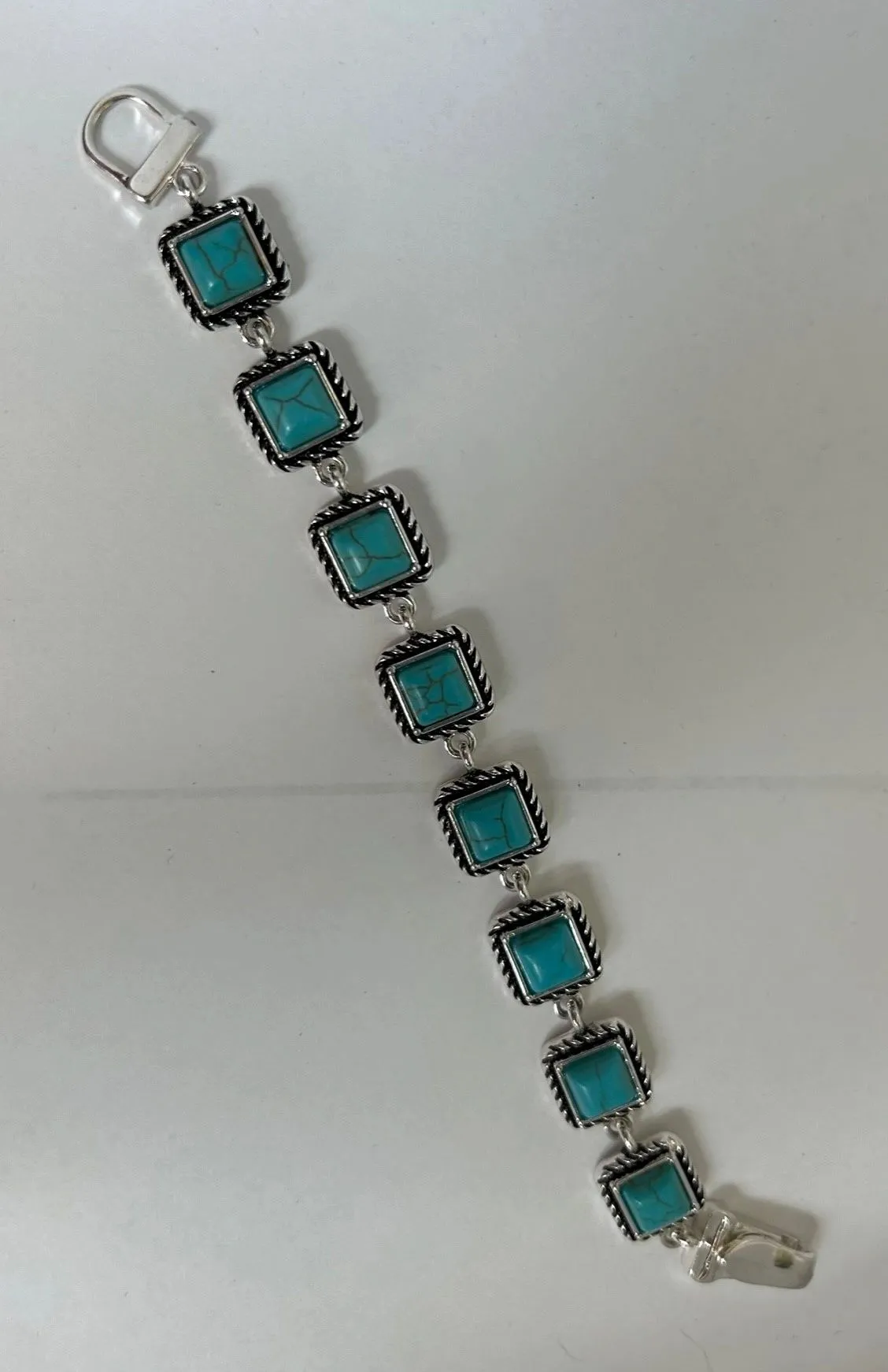 Silver Brass Turquoise Square Concho Bracelet