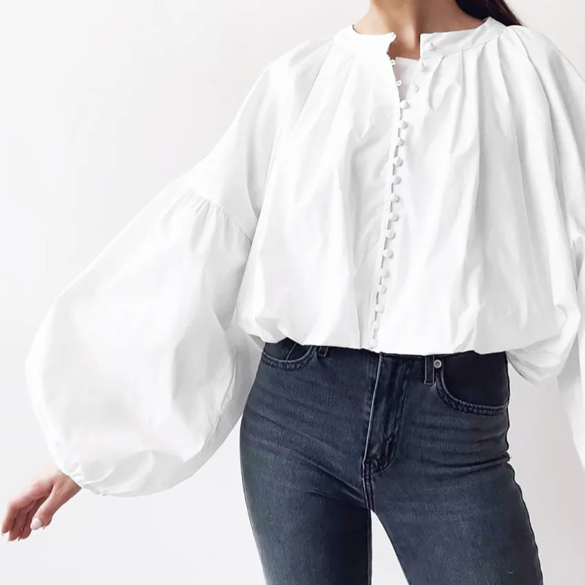 Single-breasted Puff Lantern Sleeve Shirts