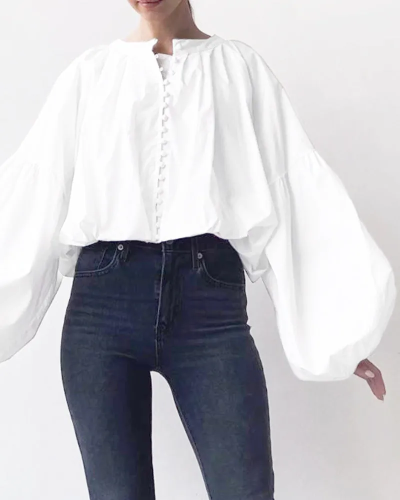 Single-breasted Puff Lantern Sleeve Shirts