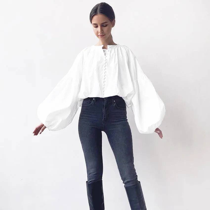 Single-breasted Puff Lantern Sleeve Shirts
