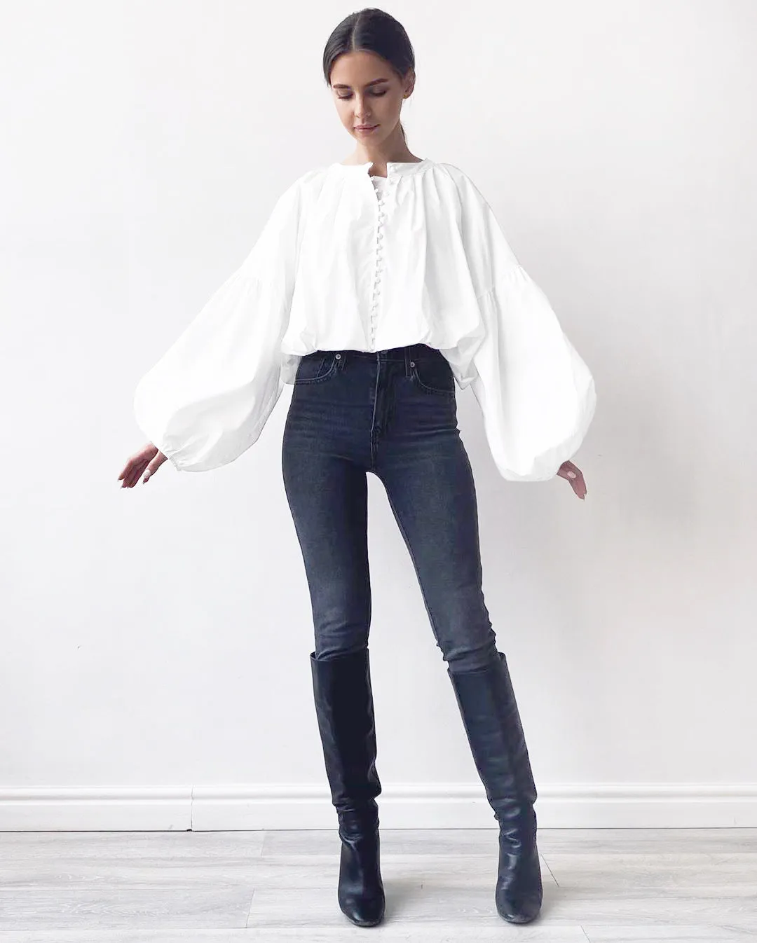 Single-breasted Puff Lantern Sleeve Shirts
