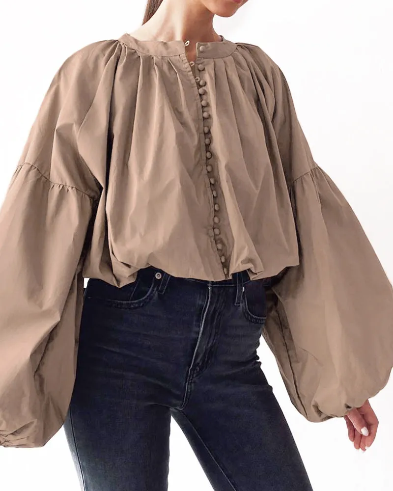Single-breasted Puff Lantern Sleeve Shirts