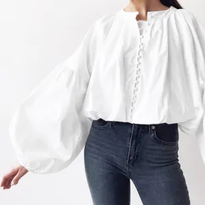 Single-breasted Puff Lantern Sleeve Shirts
