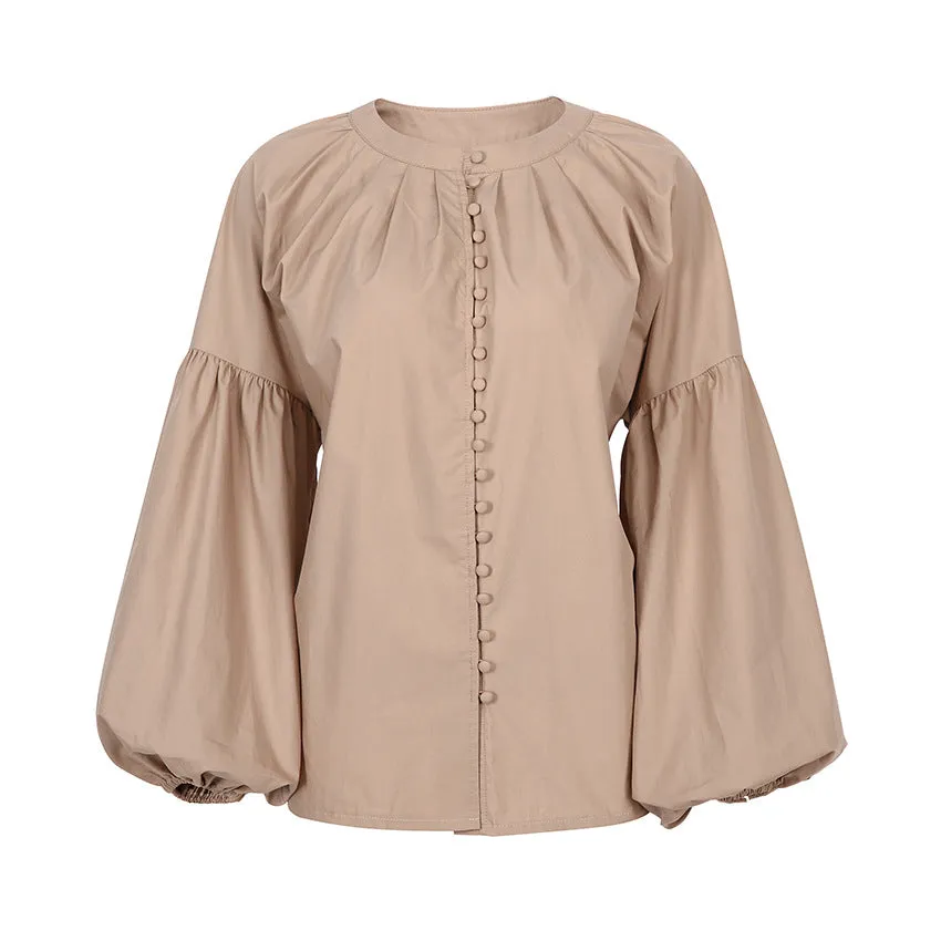 Single-breasted Puff Lantern Sleeve Shirts