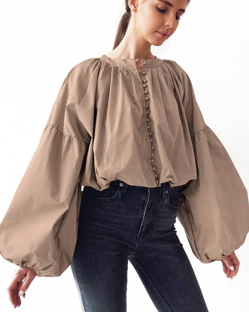Single-breasted Puff Lantern Sleeve Shirts