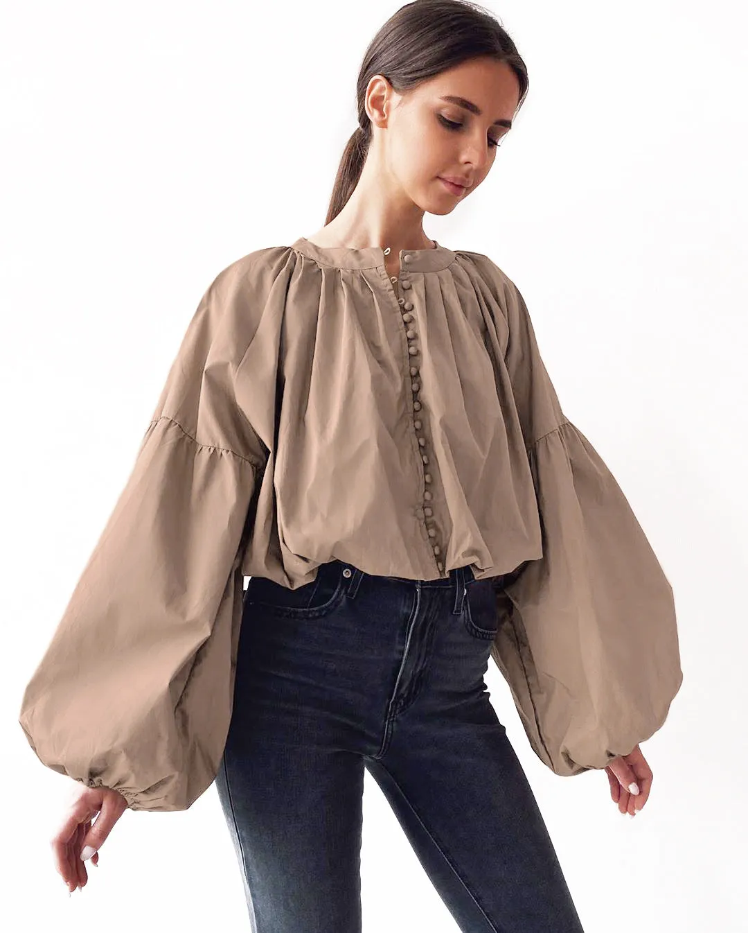 Single-breasted Puff Lantern Sleeve Shirts