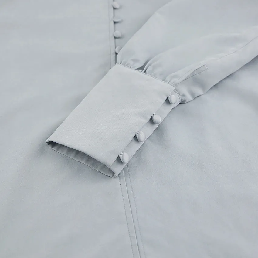 Single-breasted Round Neck Puff Sleeve Mandarin Collar Shirts