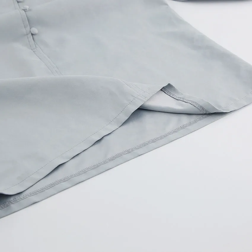 Single-breasted Round Neck Puff Sleeve Mandarin Collar Shirts