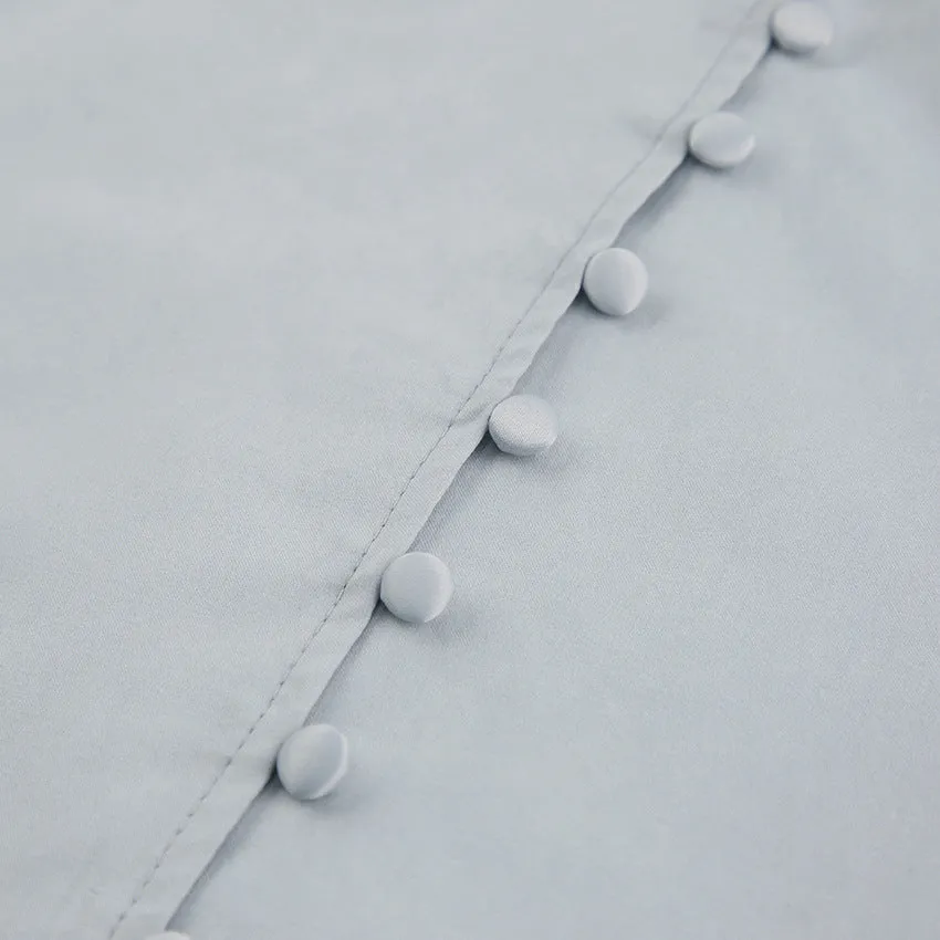 Single-breasted Round Neck Puff Sleeve Mandarin Collar Shirts