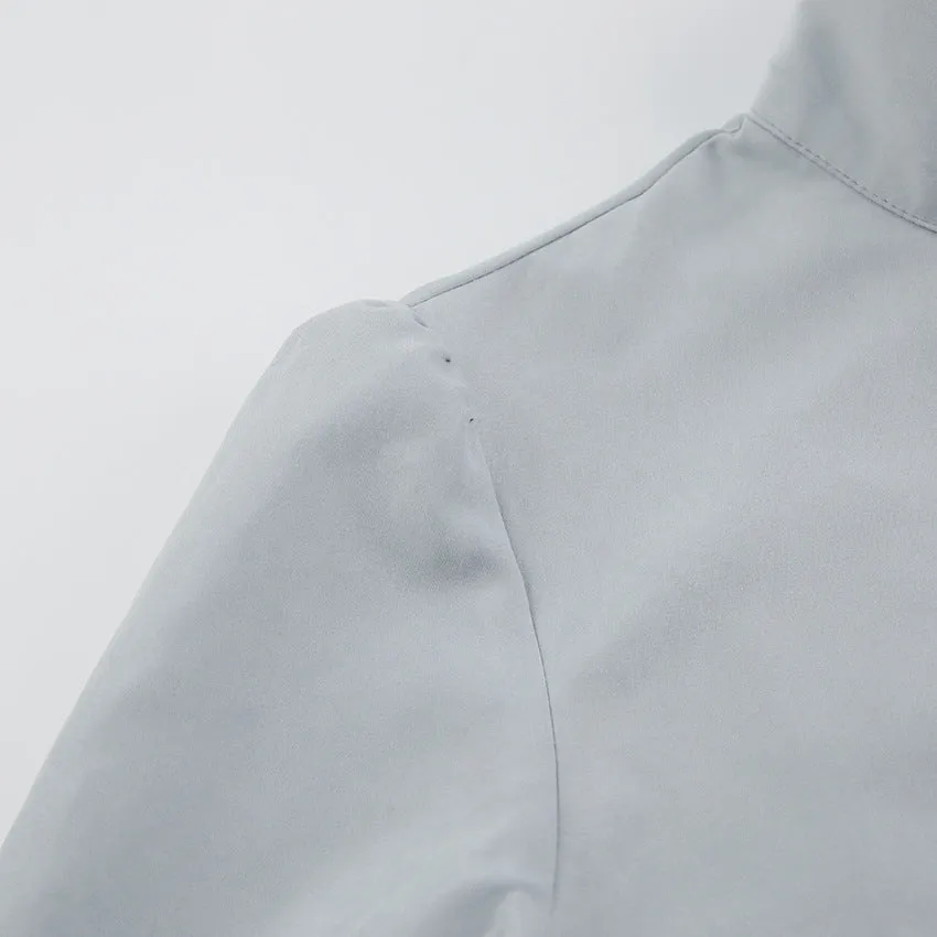 Single-breasted Round Neck Puff Sleeve Mandarin Collar Shirts