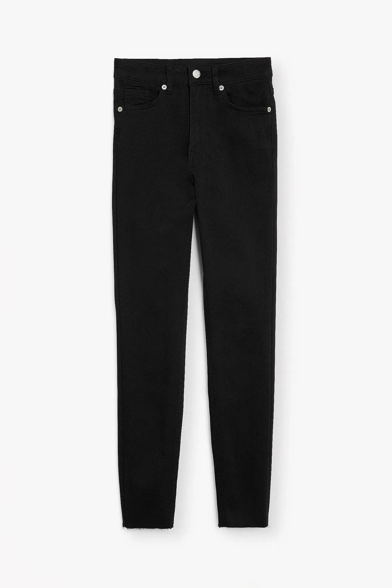 Skinny High Waist Raw Hem Jeans - Trendy & Edgy