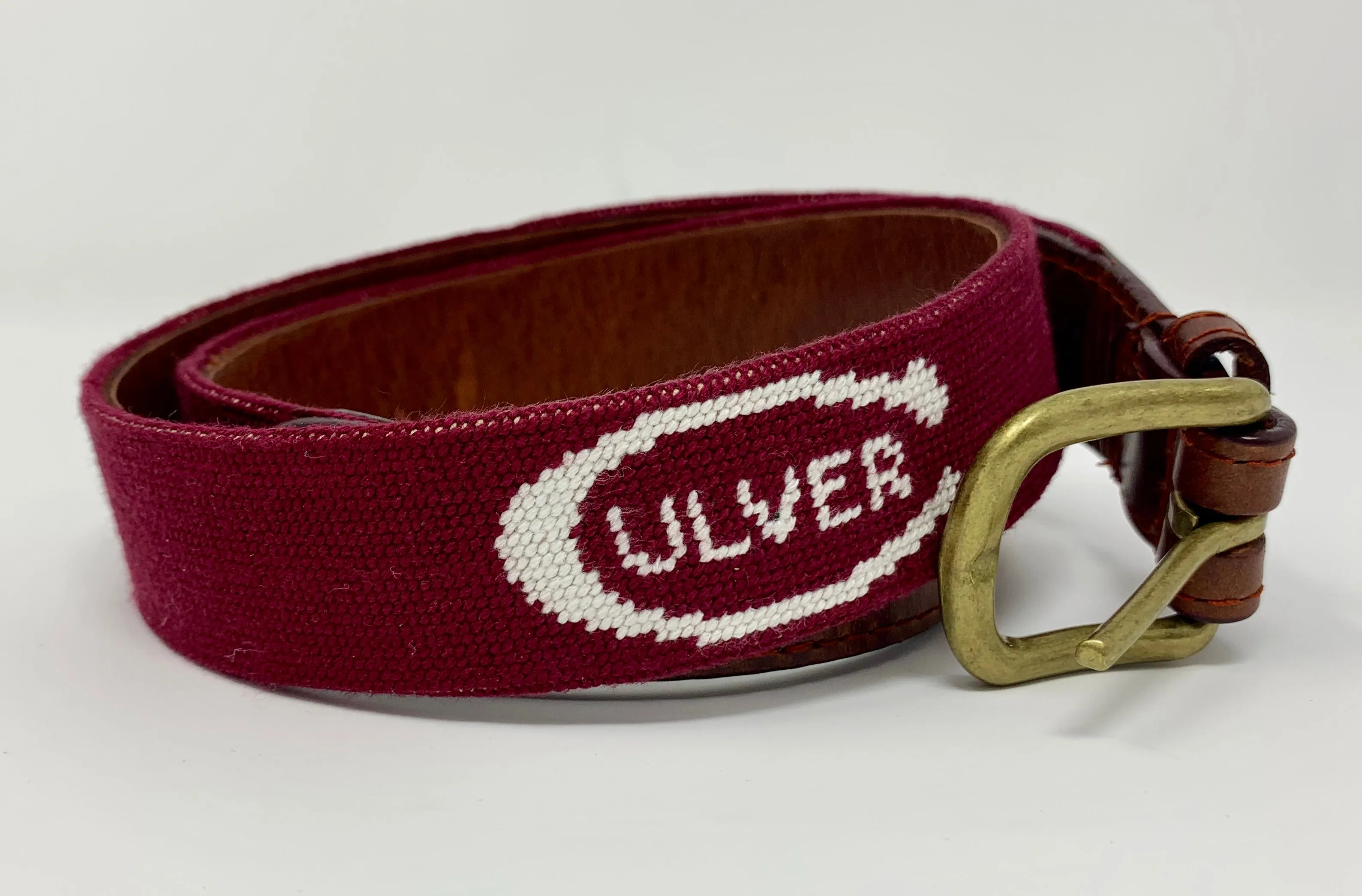 Smathers & Branson Culver "C" Needlepoint Belt - Maroon