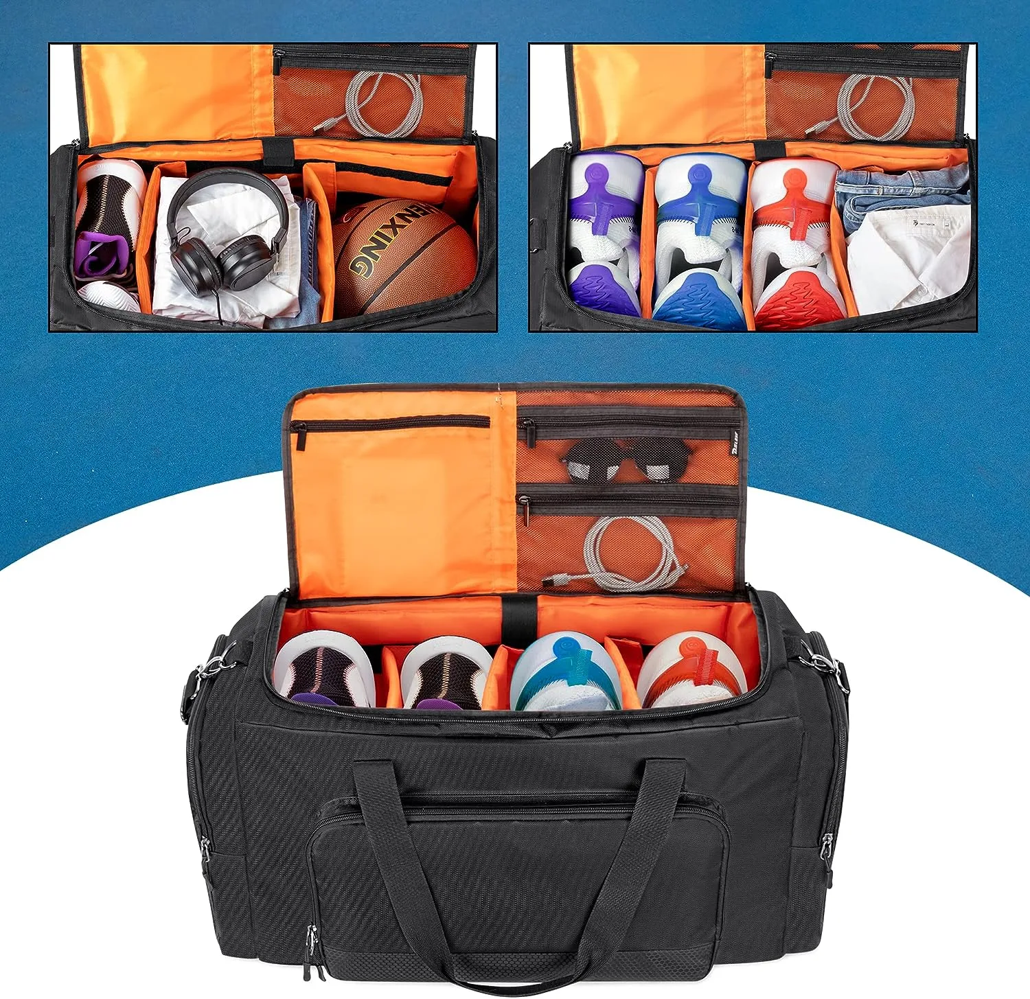 Sneaker Duffel Bag for Large capacity multi-function use with Adjustable Dividers & Shoulder Strap for Shoes - Waterproof & Durable