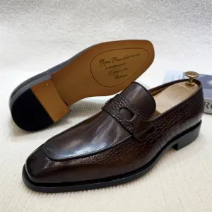Solid Crocodile Print Genuine Leather Loafers