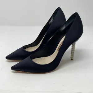 Sophia Webster Black Satin Pointed Toe Pump with Crystal Heel