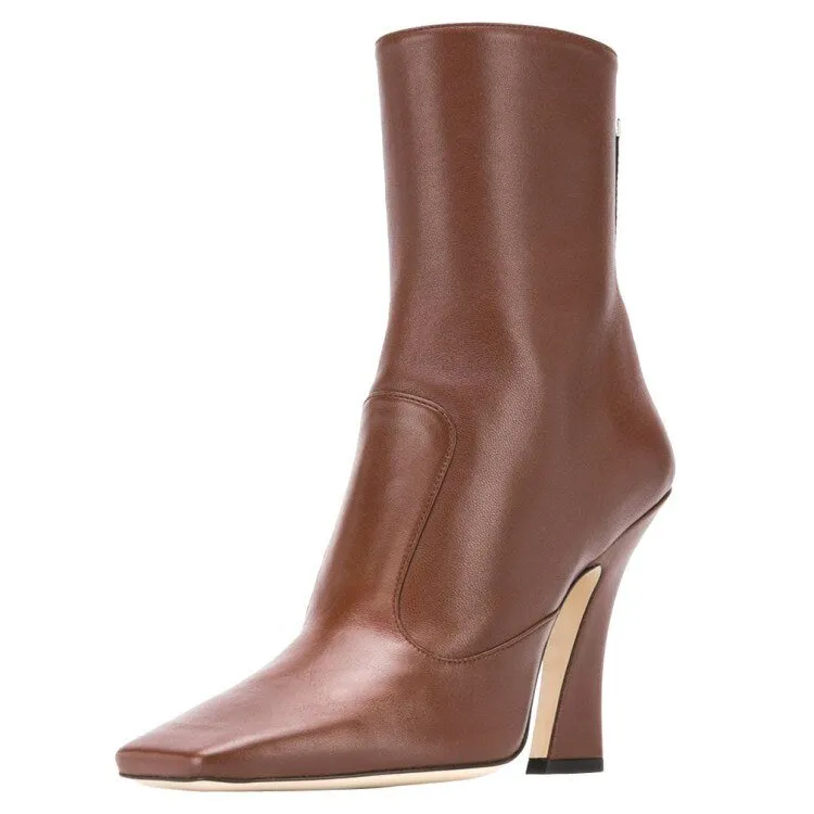Square Toe Martin Boots High Heels Zipper Shoes