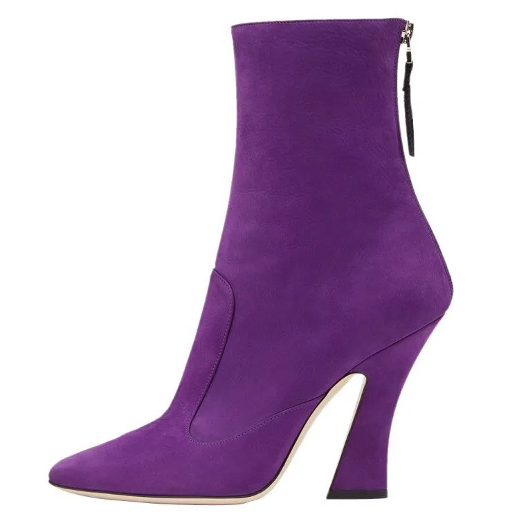Square Toe Martin Boots High Heels Zipper Shoes