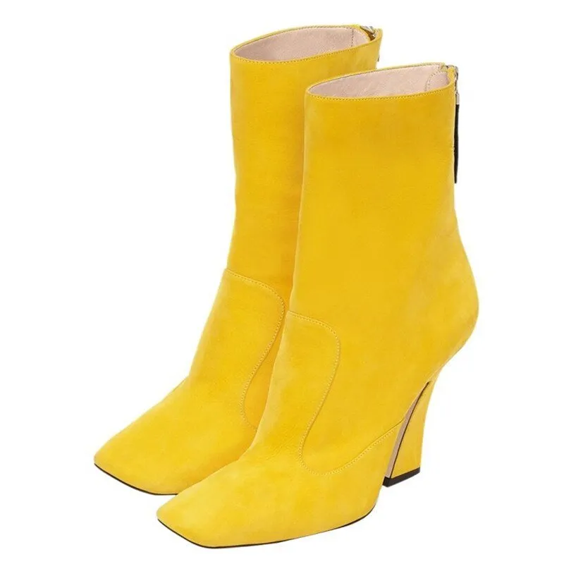 Square Toe Martin Boots High Heels Zipper Shoes