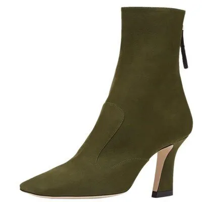 Square Toe Martin Boots High Heels Zipper Shoes